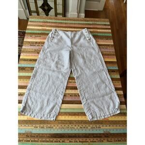 J.Jill Love Linen Wide Leg Crop Pants M Blue Stripe 100% Linen Sailor Button